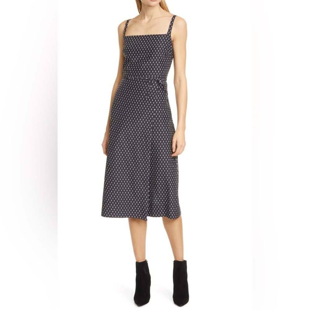 NWT - Equipment Femme Paethina Polka Dot Navy Midi Dress - Size 8